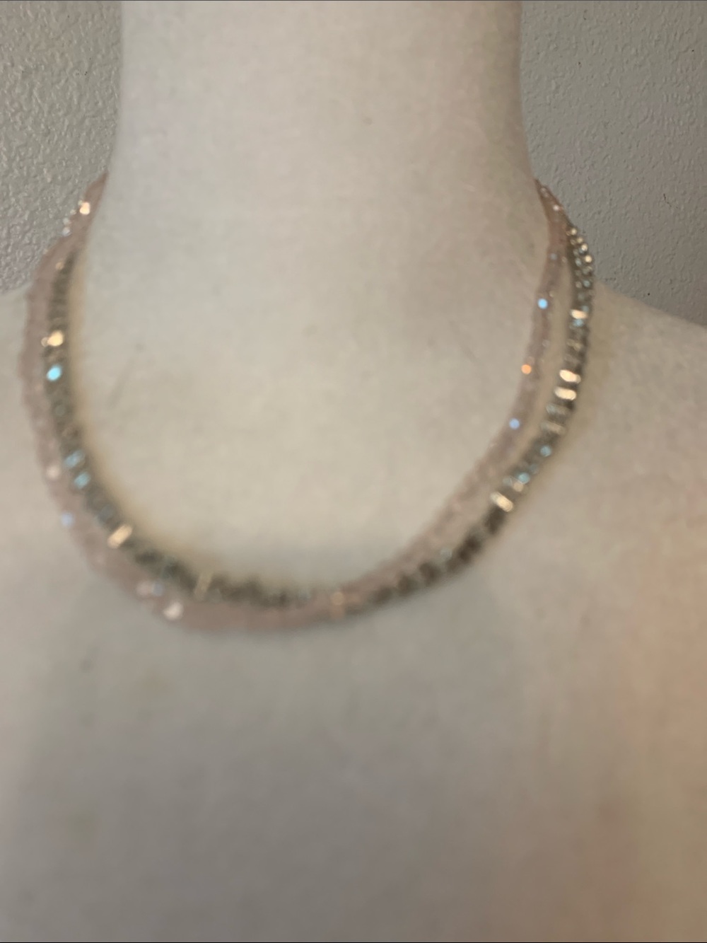 Blush Pink / Silver Multi-Strand Crystal Collar Necklace